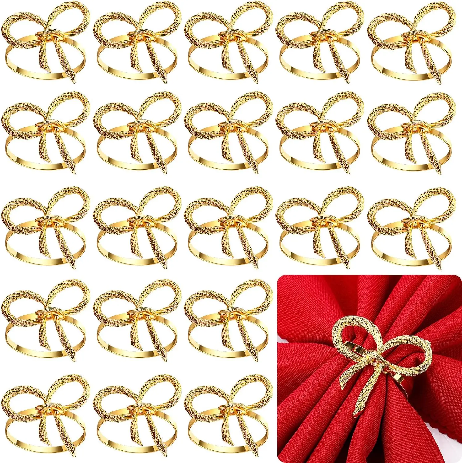 1-12PCS Napkin Rings Sophisticated Gleaming Bowknot Shaped Deluxe Table Accent for Wedding Banquet Dinner Occasion Festivity