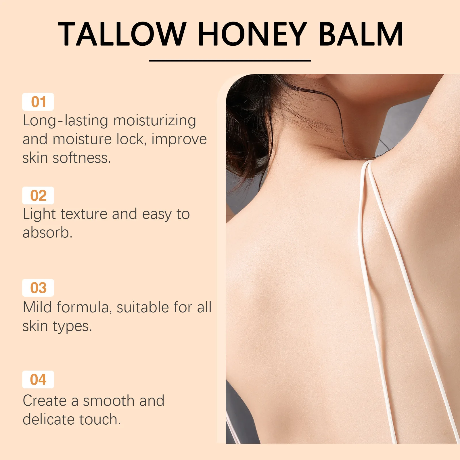 Organic Grass Fed Beef Tallow Balm Raw Honey Moisturizing Soft Improve Elasticity Long-Lasting Smooth Hydrating Cream Skin Care
