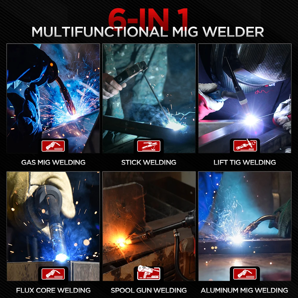 110V 220V 6-in-1 MCT-205 MIG LIFT TIG MMA and Flux Cored Torch Multifunctional Aluminum Welder