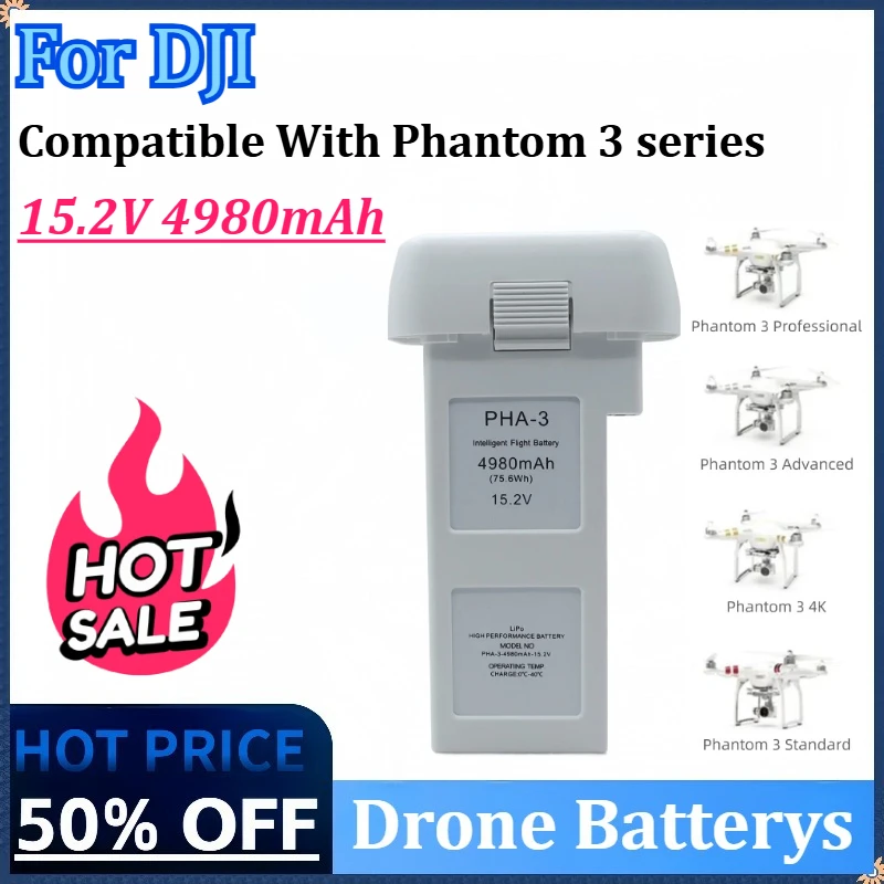 

New 15.2V 4980mAh LiPo Battery for DJI Phantom 3 Professional Standard Advanced Drone Replacement Intelligent Flight Battery