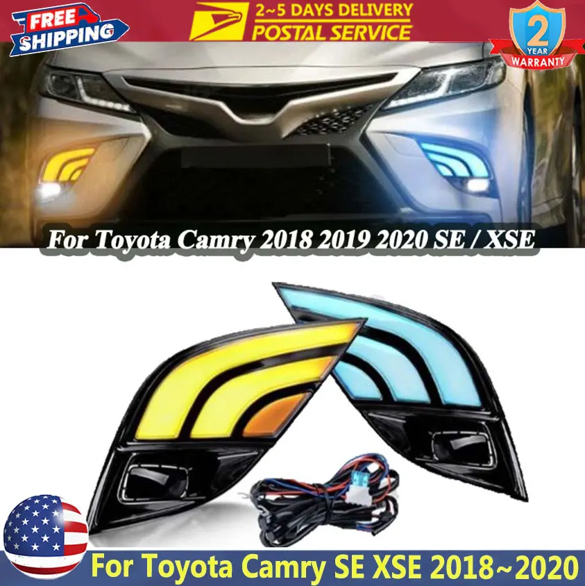 

3-цветные светодиодные DRL дневные ходовые огни противотуманные фары для Toyota Camry 2018 2019 2020 SE/XSE 12 В светодиодные противотуманные фары противотуманные фары