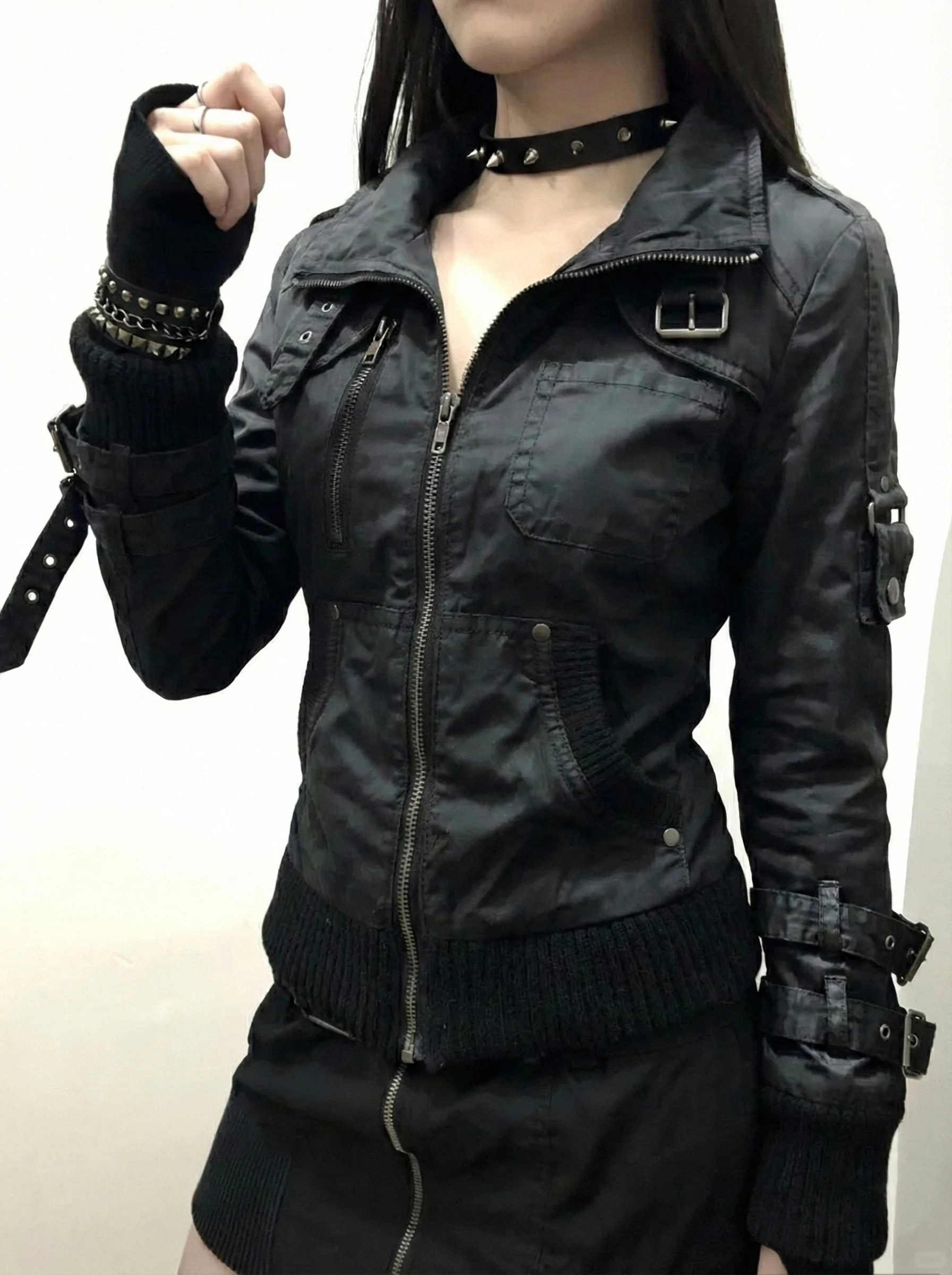 

Американская винтажная куртка-свитшот с длинным рукавом для женщин, повседневная, в стиле Y2K, готика, панк, осенняя женская одежда