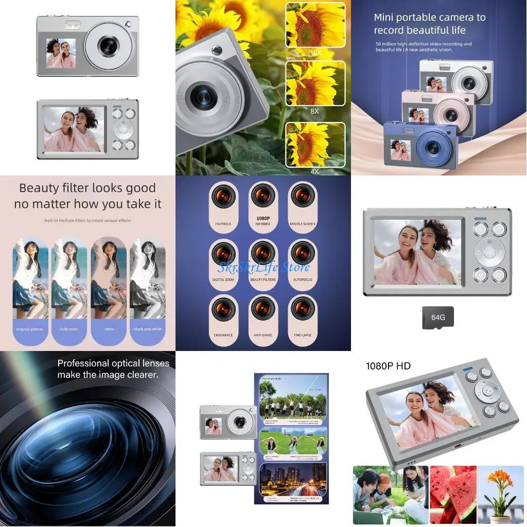 

E65E Student Retro Camera Double Display 5000W Imaging 1080P Recording Travel Camera