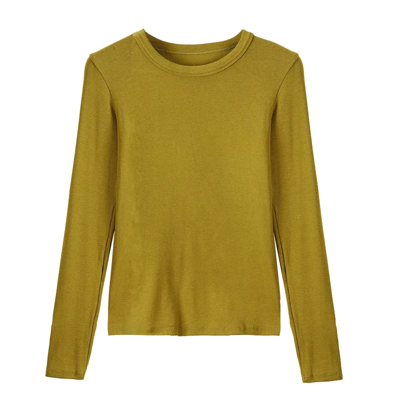 

Autumn Winter Modal T-shirt Women's O-neck Fashion Korean Long Sleeve Bottoming Shirts Solid High Strecth Slim Fit Undershirt