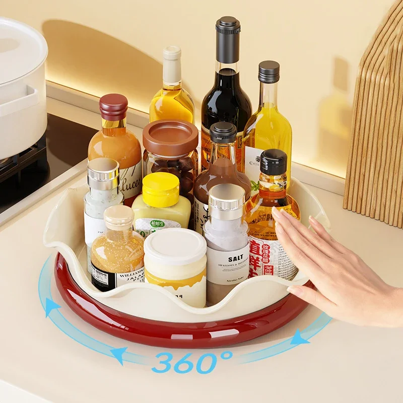 Plastic 360° Rotating Spice Rack,Kitchen Seasoning Boxes Organizer,Turntable Desktop Cosmetic Storage Tray for Bathroom,Washroom