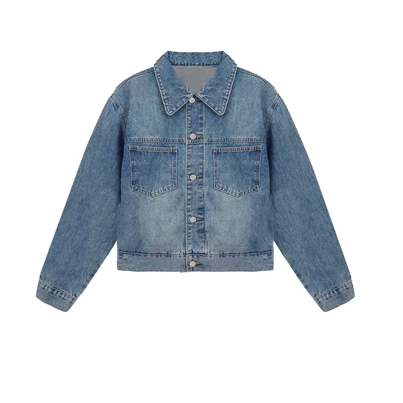 Denim jas dames jassen korte bovenkleding zakken enkele rij knopen kraagvorm 2025, herfst streetwear noodlijdend gewassen