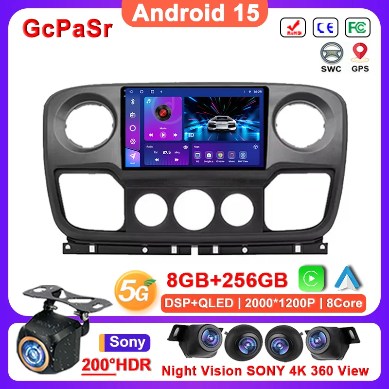 

Android 15 For Renault Master Nissan NV400 Opel Movano 2010-2021 Radio Navigation Touch Screen Multimedia Player Head Unit GPS