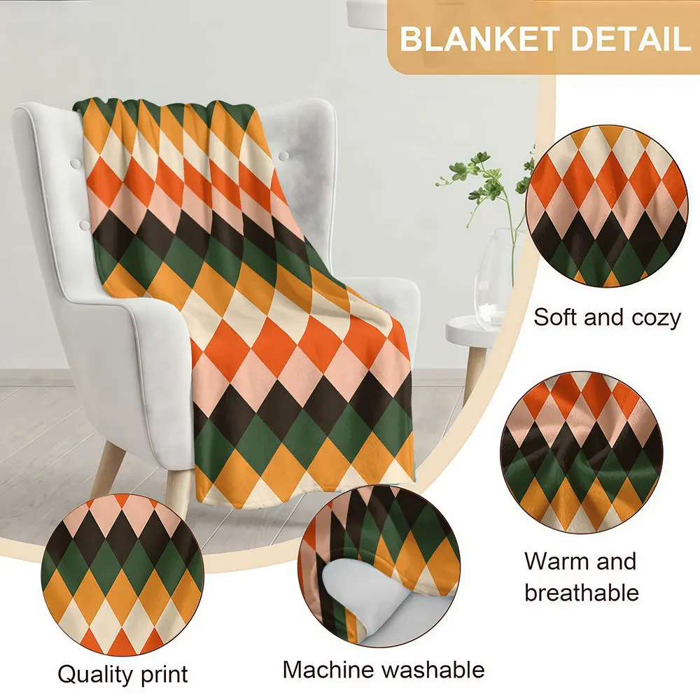 autumn argyle Soft Warm Flannel Blanket Lightweight Cozy Christmas Halloween Home Decor Room