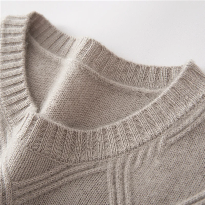 100% pulôver de caxemira pura masculino casual cor sólida camisola de malha geométrica solta em torno do pescoço topos grosso e quente jumper