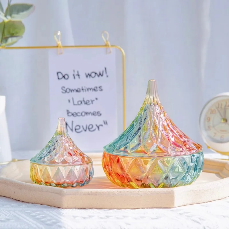 

European Diamond Droplet Shaped Glass Candy Jar Storage Jars With Lid Earrings Bracelet Hair Cord Hair Clip Jewelry Box