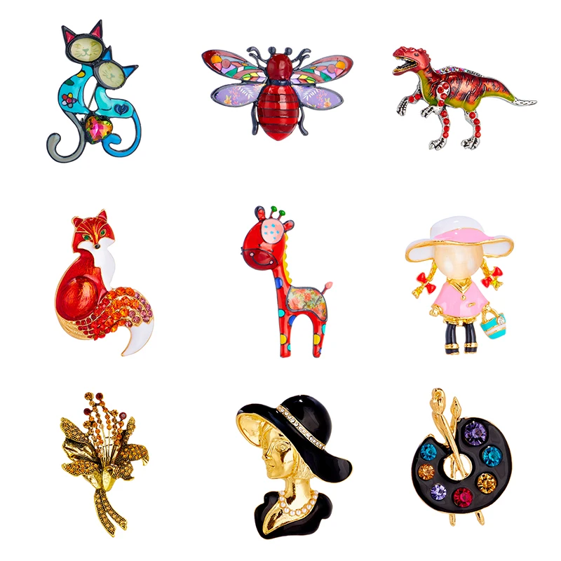 2025 New Cartoon Giraffe Cat Fox Dinosaur Bee Alloy Brooches For Women Kids Handmad Crafts Lapel Pins Party Jewelry Gifts