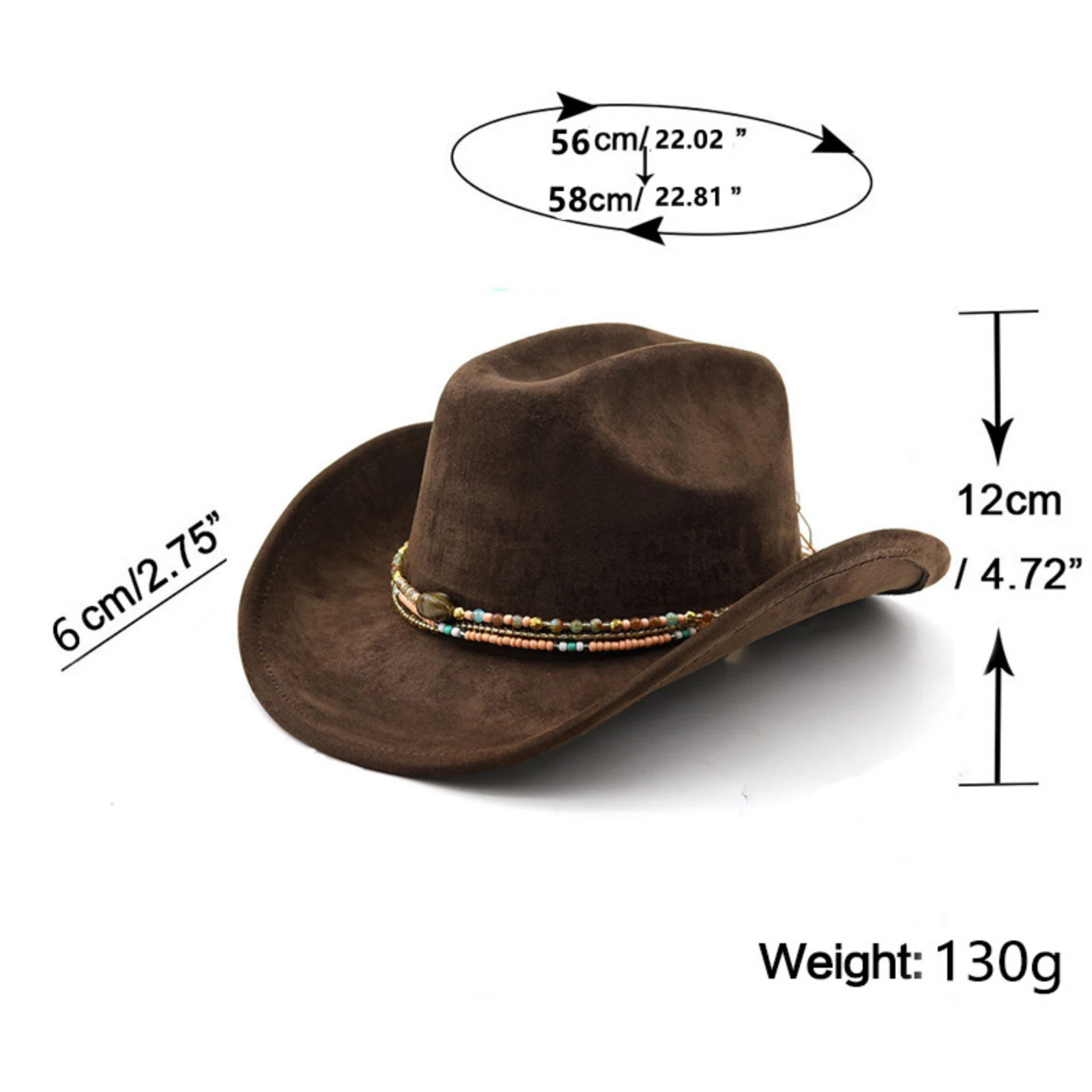 Felt Cowgirl Hat Stylish Beaded Strap Western Hat Wide Brim Jazz Cap for Daily Life Party
