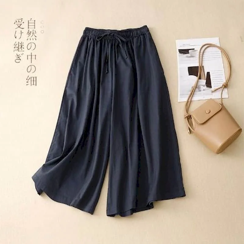 Straight Pants Solid Minimalist Elastic Waist Cropped Baggy Trousers Casual Korean Fashion Wide Leg Pants Vintage Women Clothing