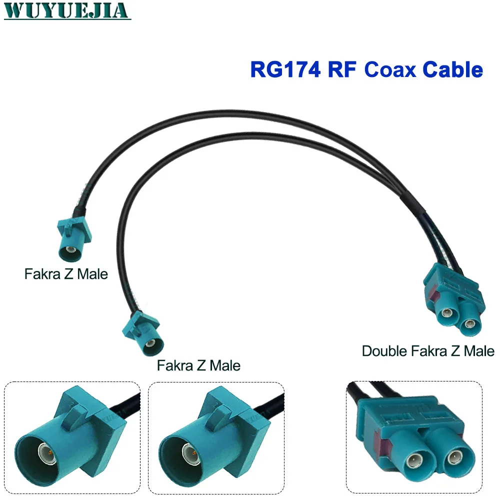 Fakra Twin Z Male to Fakra Z Male+Female Cable RG-174 Connector For Car Stereo Audio HD Radio Head Unit CD Media Player Receiver