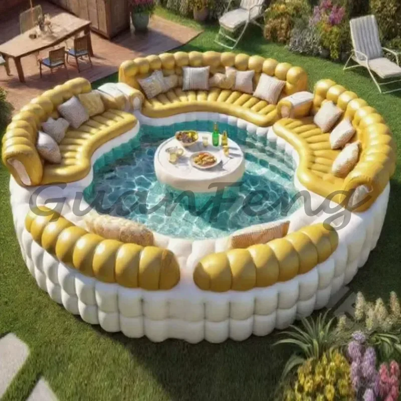 Inflatable Pool Bar Swimming Pool, Wrap-Around Sofa with Built-in Bar, Villa Courtyard Outdoor Pool for Backyard Party Decor