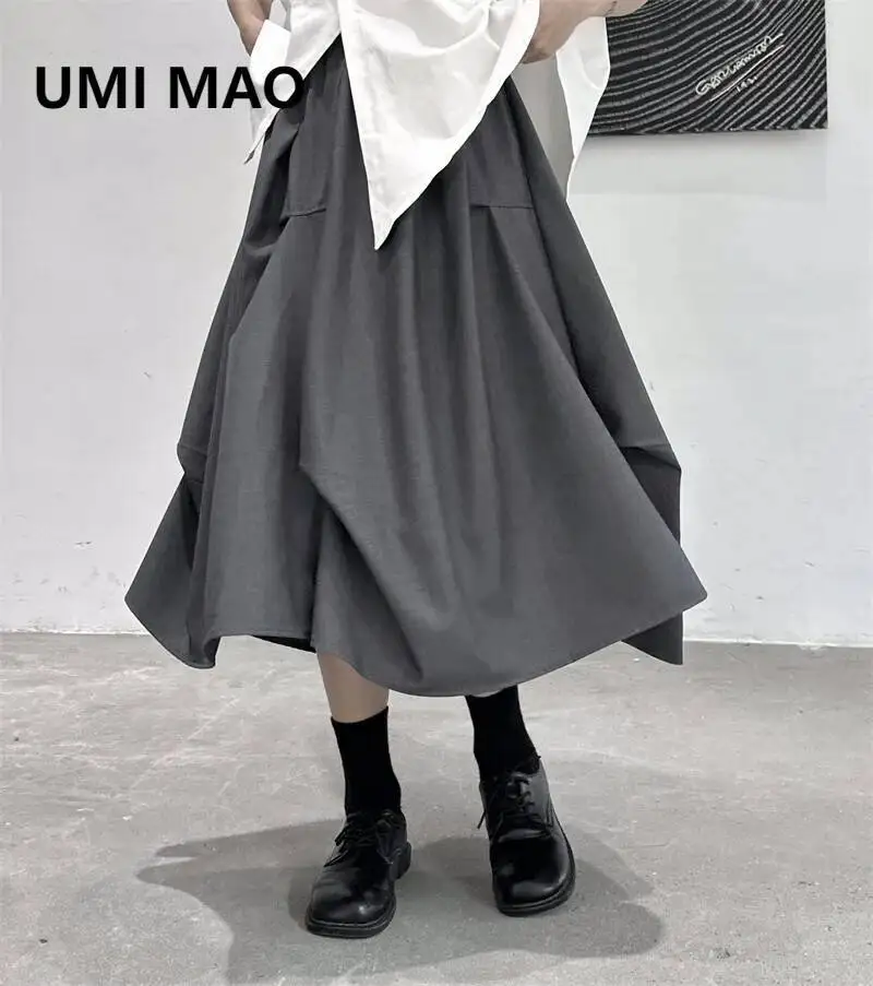 

UMI MAO Yamamoto Темная юбка женская альтернативная мода осенний дизайн черная плиссированная повседневная свободная юбка Femme Y2K