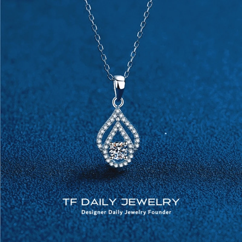 

White Gold 18K Necklace for Women Birthday Gift Wedding Sparkly 0.3CT Moissanite Diamond Water Drop Pendant Girl Valentine's Day