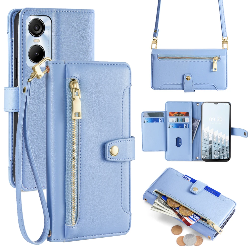 Crossbody Case for Tecno Spark 10 9 Pro 10C 8C GO 2023 Pop 7 6 4 Pro Wallet Flip Phone Case with Long and short strap Card Slots