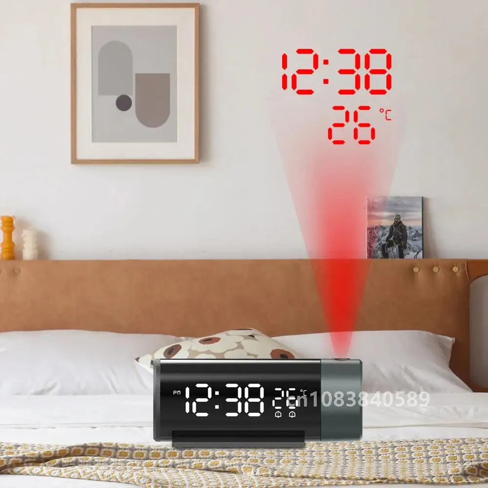 

Digital Projection Alarm Clock With Temperature 180°Rotation USB Electronic Table Bedroom Bedside Clocks 3D Wall Snooze Function