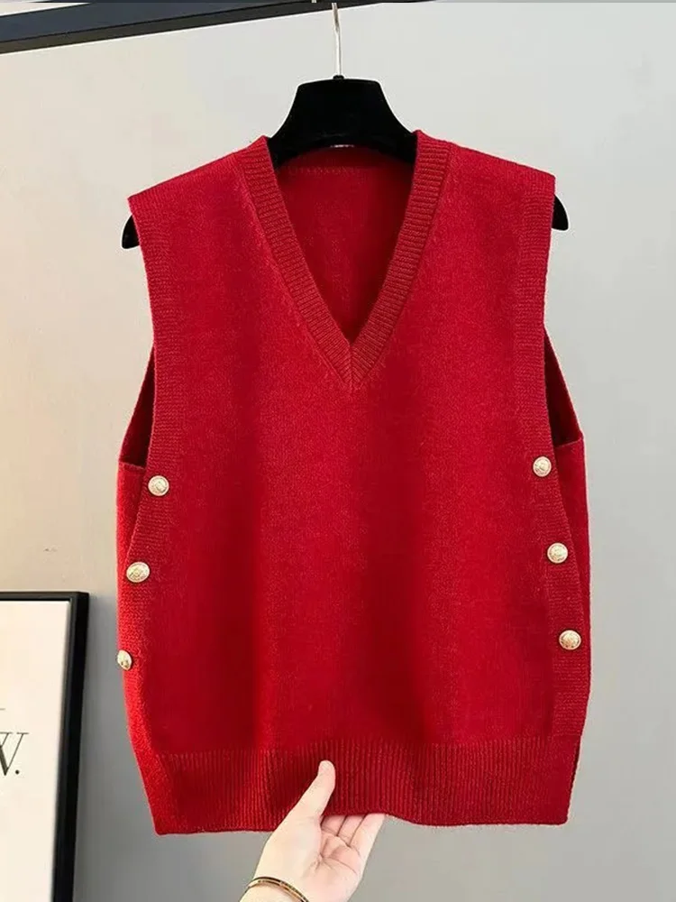 

Женский свободный вязаный жилет, весенне-осенне-зимняя верхняя одежда, свитер с v-образным вырезом, тюремный повседневный жилет из полиэфирного волокна ort