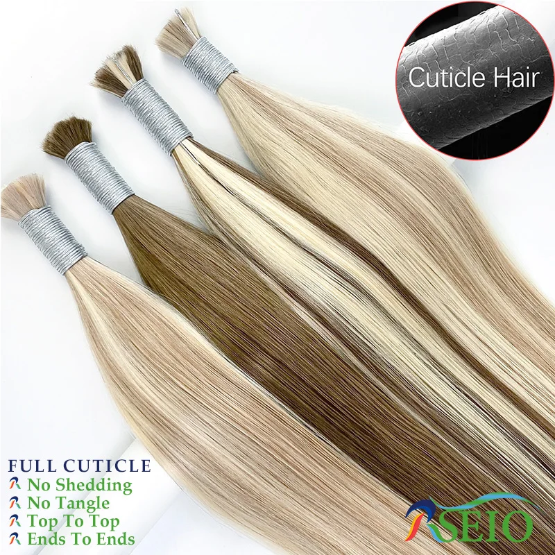 RSEIO Bulk Hair Extensions Remy Human Hair 100% Real Natural Hair Black Brown Blonde 613 Color 16-24inch For salon