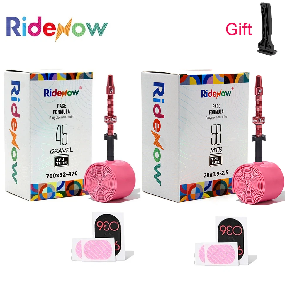 RideNow-tubo interior de Tpu, boquilla de Metal, grava, 45g, MTB, 29 pulgadas, 56g, núcleos de válvula extraíbles, tubo de rosca externa con palanca de neumático de 1 ud.