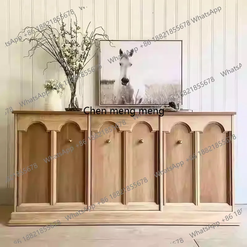 

American retro old solid wood dining side cabinet French high-end TV cabinet foyer entrance entrance decorative cabinet