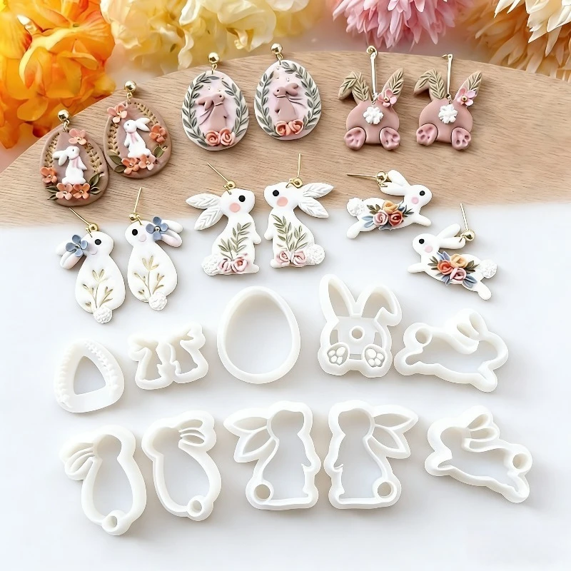 10pcs Easter Days Rabbite Polymer Clay Cutters Cute Cartoon Bunny Shaped Dangle Clay DIY Earring Jewelry Pendant Pottery Tools