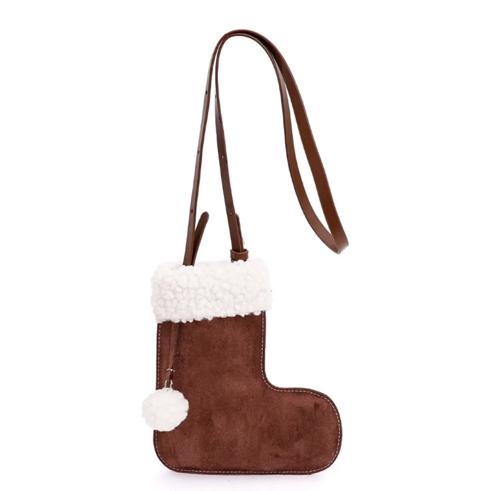 

Simple Korean Style Suede Crossbody Bag LambWool Fluffy Christmas Sock Bag Lightweight Phone Storage Lamb Fur Bag Girl