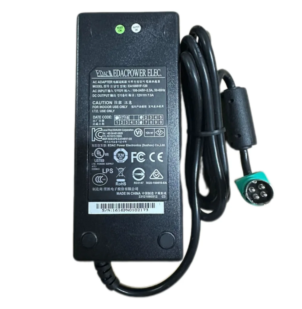 Оригинальный EDAC EDACPOWER ELEC. EA10951F-120 EA11001A-120 Адаптер питания переменного тока 12В 7.5А 90Вт 4-контактный блок питания зарядное устройство
