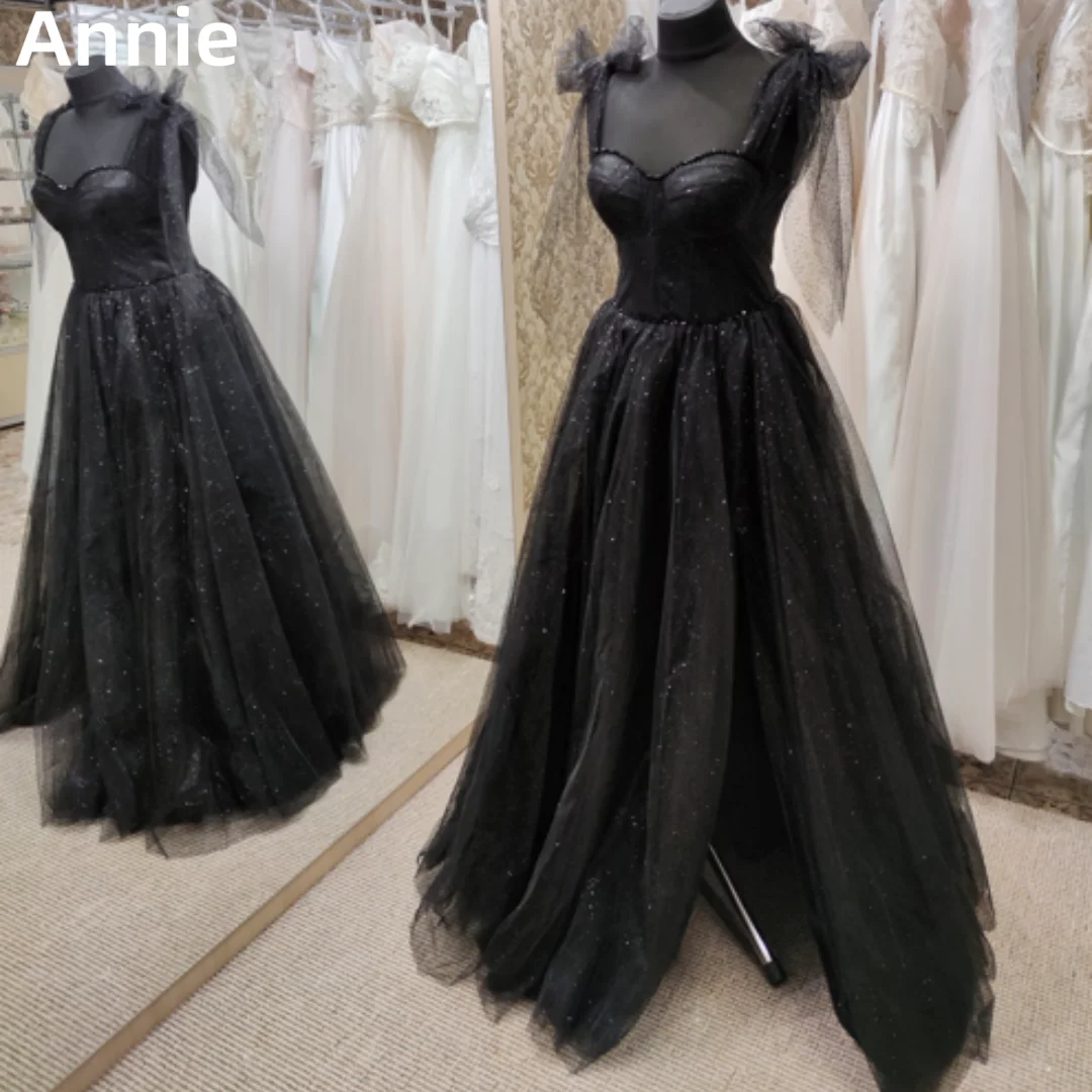 

Annie Black Glitter Tulle Prom Dresses Spaghetti Strap Corset Evening Dresses Formal Occasions Party Dress 2024Vestidos De Noche