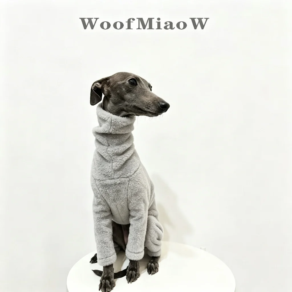Warme, mit Fleece gefütterte Hundekleidung, vierbeiniger Overall für Italienische Windhunde und Whippets, Winter-Haustier-Homewear mit hohem Kragen in einfarbiger Ausführung – Detail 4