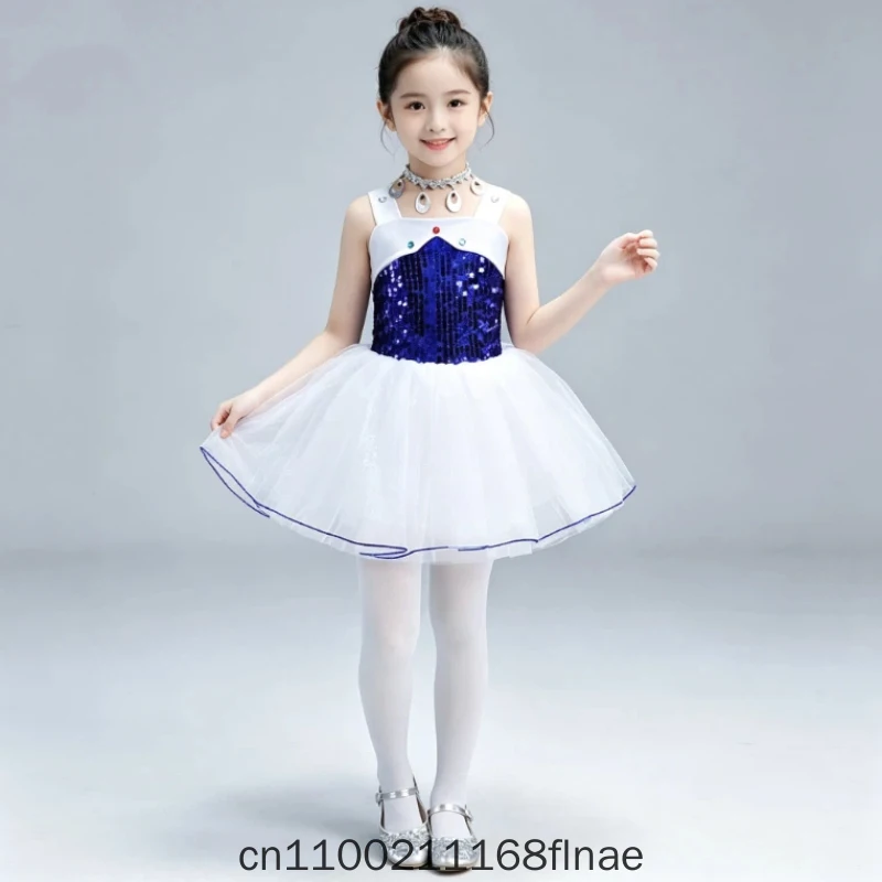 Children's Dance Performance Costume, Princess Dress, Girls' Puffy Dress, Sequins, Jazz Dance Veil Dress, Performance Costume