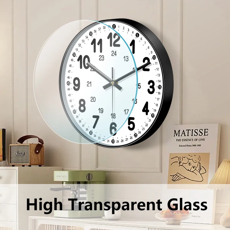 24-Hour Format Round Wall Clock Large Clear Dial Silent Sweep Movement Wall Watch for Living Room Bedroom Kitchen Office School