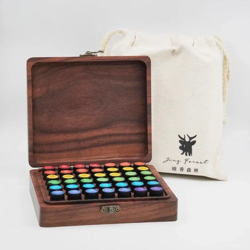 Black Walnut Essential Oil Box 42 Holes Portable Essence Storage Essential Oil Case High-grade Beauty Salon Supplies Storage Box