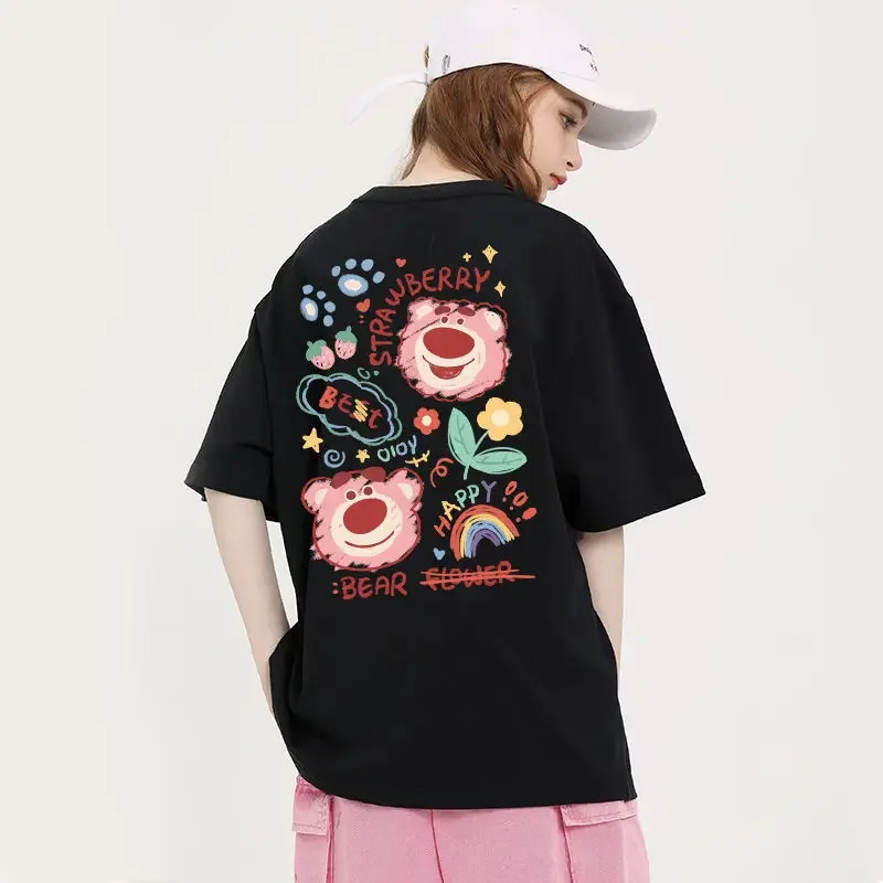 Kawaii Lotso Cartoon Harajuku Y2K T Shirt Women Cute Strawberry Bear Anime T-shirt Ullzang Streetwear Tshirt Summer Top Tee Girl