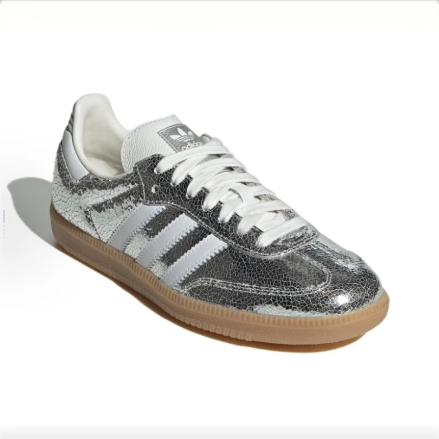 حذاء adidas Originals Samba 0G مريح وبسيط ونعل رفيع ومتين ومنخفض الارتفاع حذاء تزلج نسائي فضي JR0035