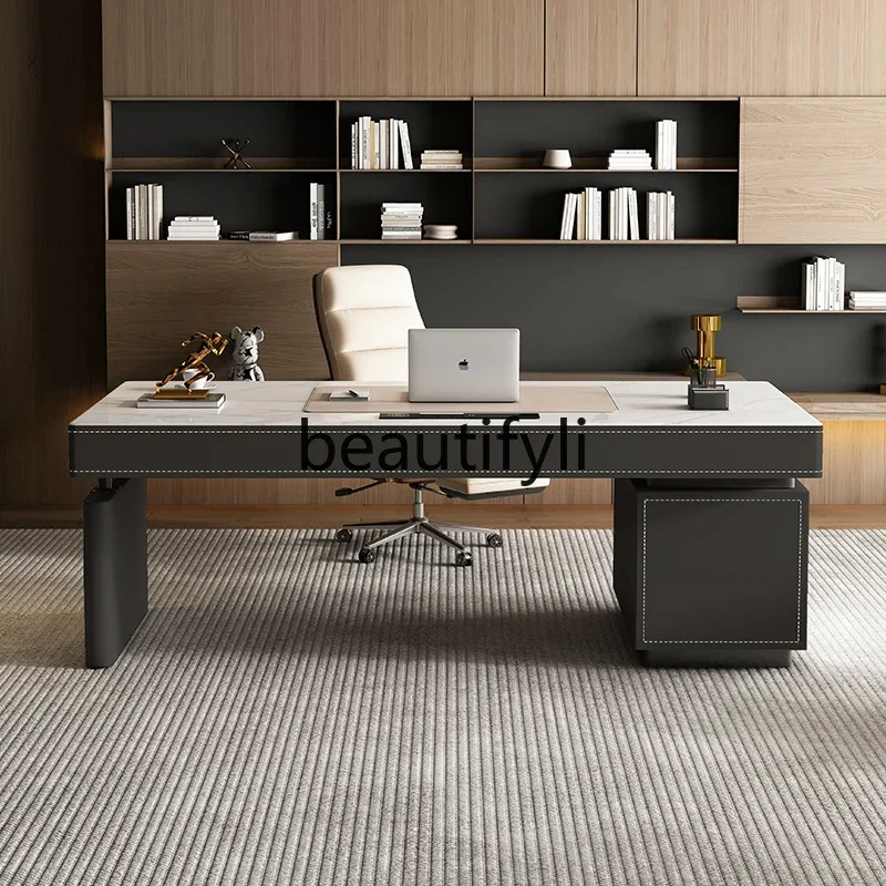 

Modern simple desk home study writing desk light luxury rock slab boss office desk