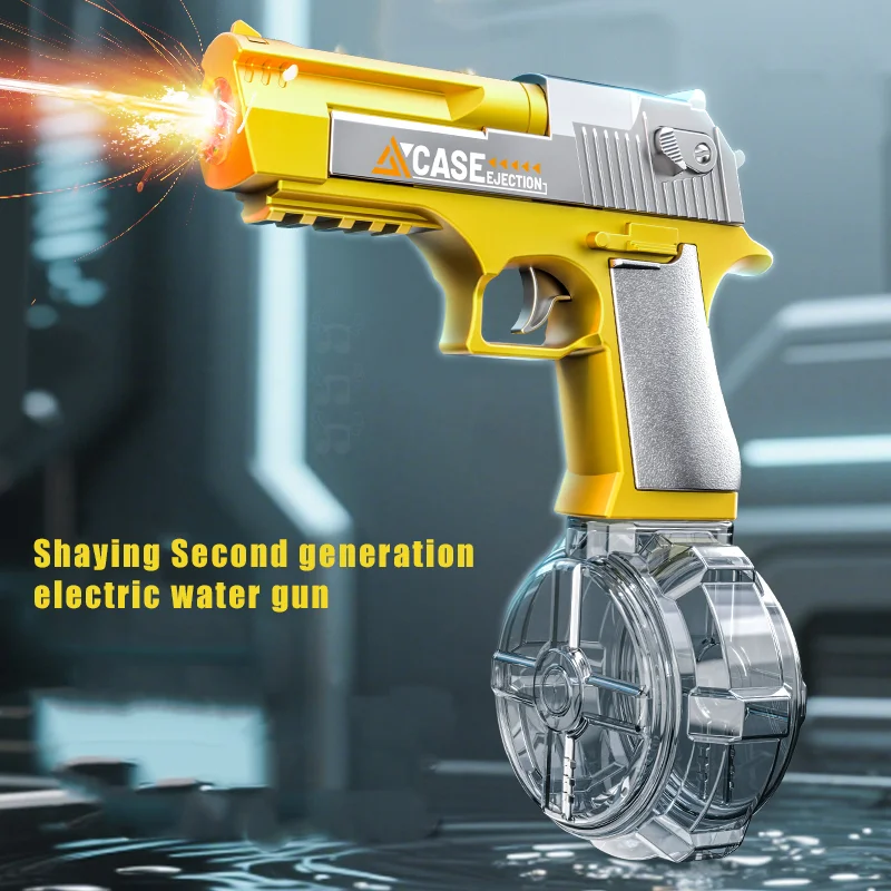 Pistola ad acqua elettrica e manuale in oro, schizzo automatico con pistola Pistola realistica Muso Fiamma Giocattolo estivo per feste in spiaggia all'aperto