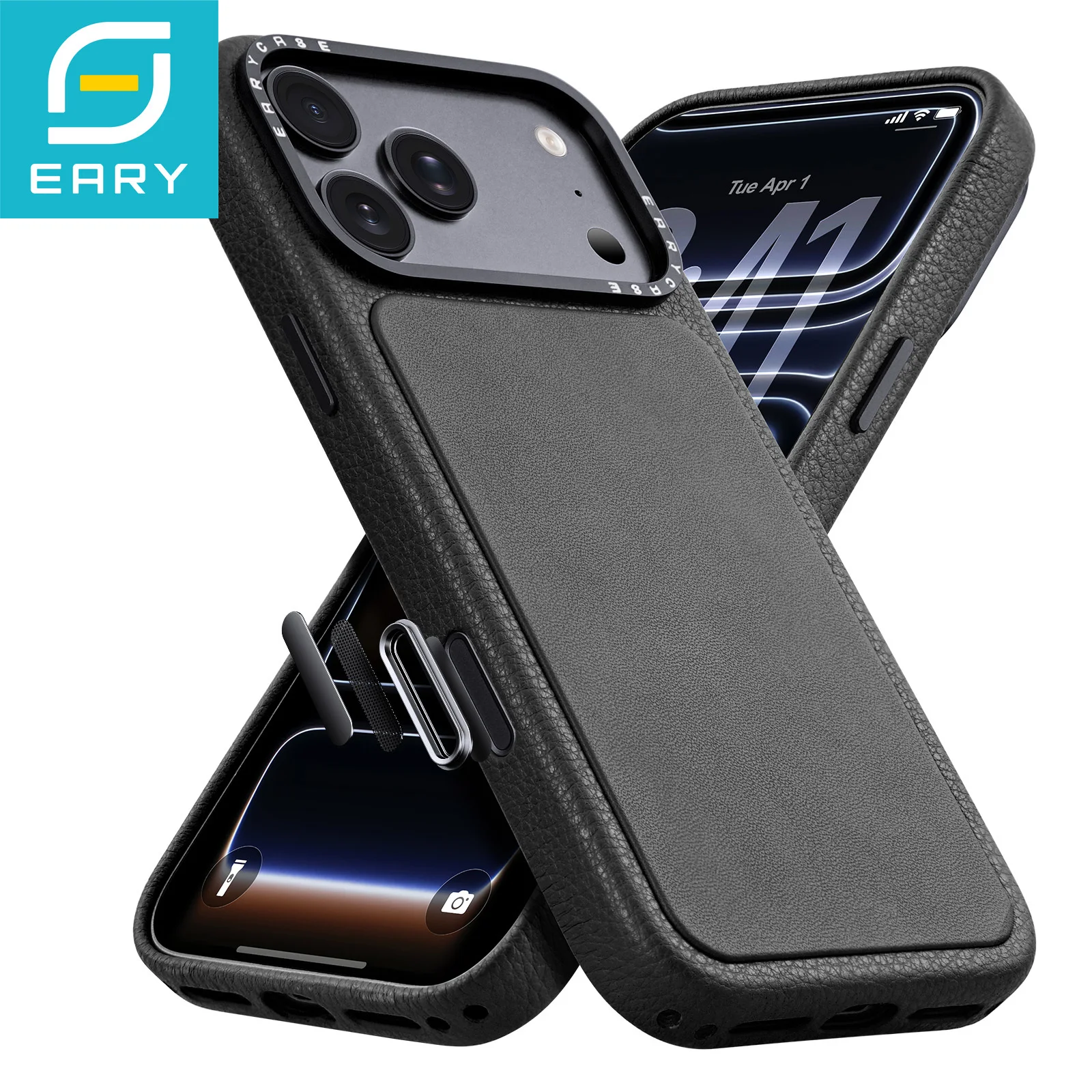 

Eary for iPhone 17 Pro Max 17 Pro Leather Case Original Feel Phone Cover With Capacitive Camera Button Sleek Bumper Shockproof