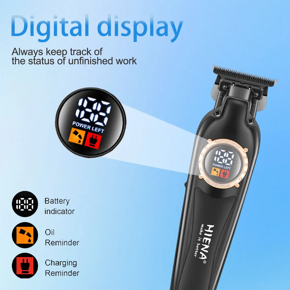 HIENA ไร้สาย Professional Hair Trimmer Men DLC T-Blade Zero Gapped Hair Clipper ไฟฟ้า Finishing ตัดผม