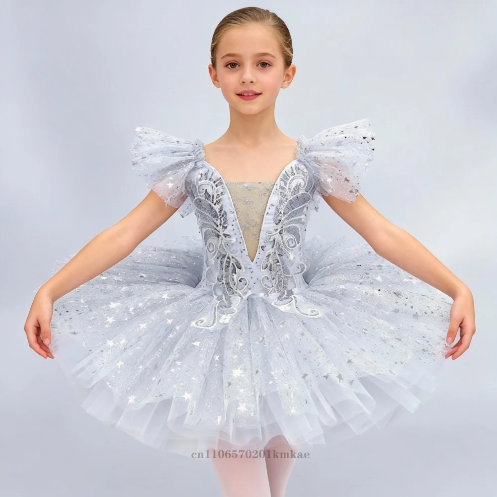 Sequin Ballet Dress Kids Performance Clothes Silver Girls Modern Dance Skirts Children Ballet Tutu Party Princess Dress Costumes