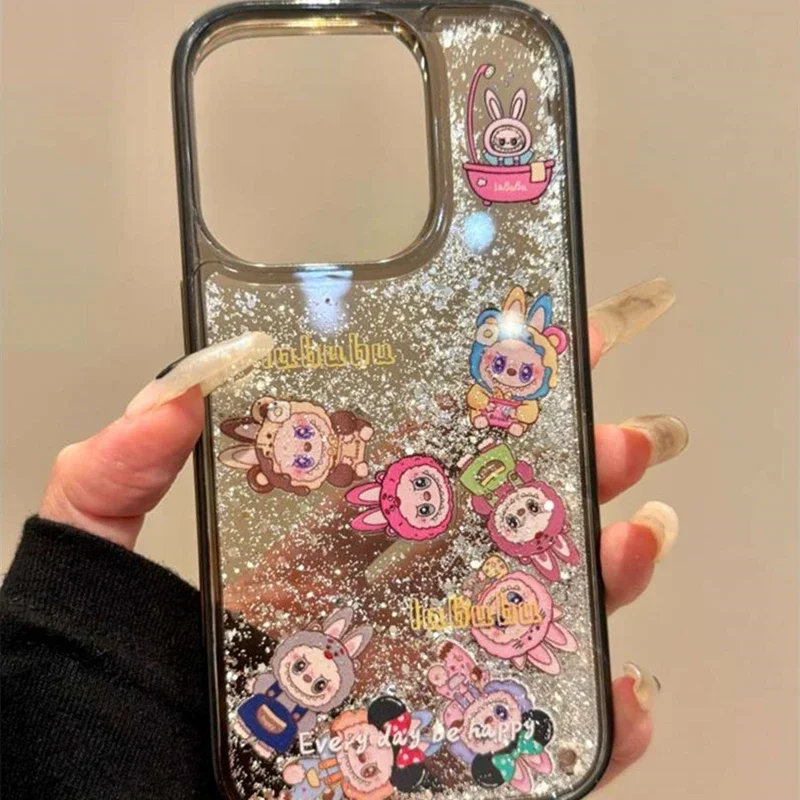 Ins Anime Cartoon LABUBU Funny Quicksand Glitter IPhone 16 Pro Max Phone Case New Transparent All Inclusive Fall Protection Case