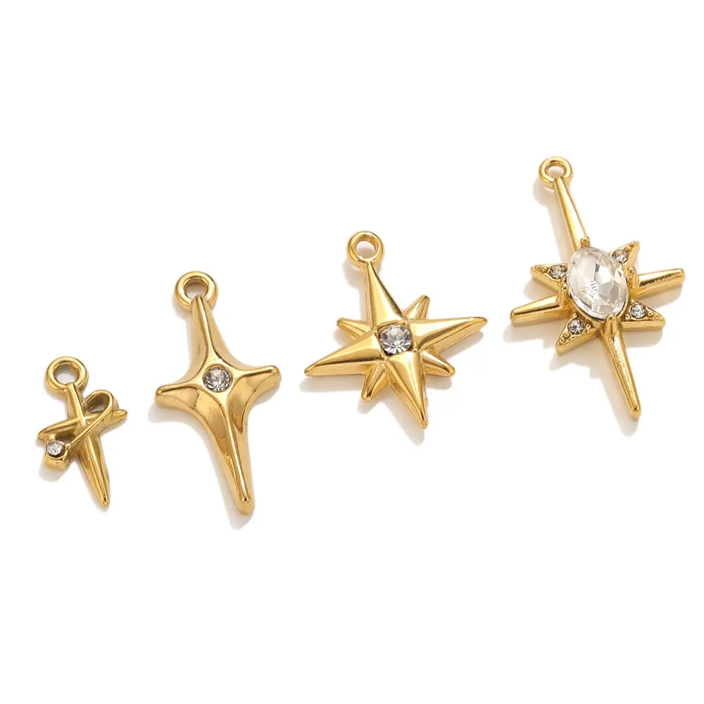 4 stuks roestvrij staal zirkoon ster charmes mini kruis hanger voor sieraden maken armband ketting DIY oorbel ster charmes bulk