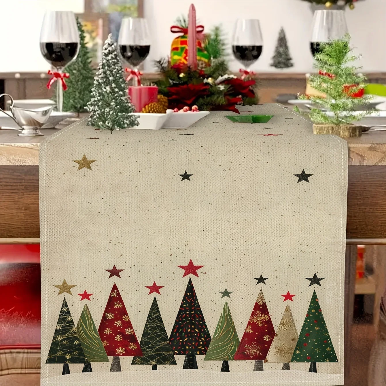 Böhmischer Weihnachtsbaum-Tischläufer, Tischdecke, Feiertagsdekoration, Tag, Partyzubehör für drinnen und draußen, saisonale Feier