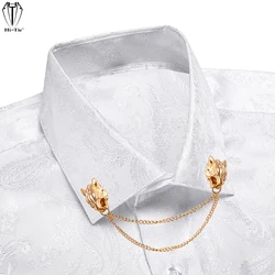 Camicie da uomo comode in Jacquard di seta Hi-Tie camicia Slim Fit a maniche lunghe traspirante in oro bianco nero per uomo regalo per ufficio di nozze