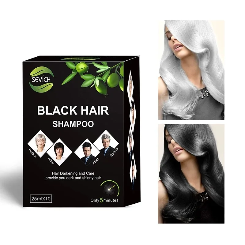 10 Pcs/lot Black Hair Shampoo 5 Minutes Faster Dye Hair Into Black Organic Grey White Hair Darkening For Men And Women