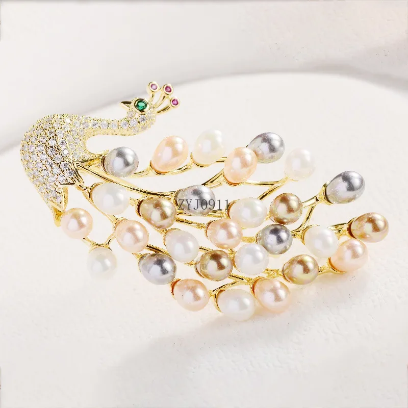 Роскошная брошь в виде павлина с кубическим цирконием, атмосфера, павлин, открытый экран, броши с пресноводным жемчугом для женщин, аксессуары, элегантные ювелирные изделия