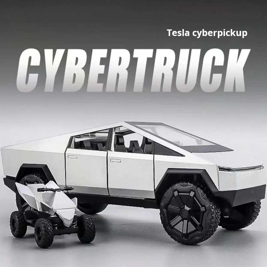 1:36 Cybertruck Toys Off Road Vehicle Die Cast Model Car Beach Motorcycle Hobby Collectible Birthday Gift For Boy