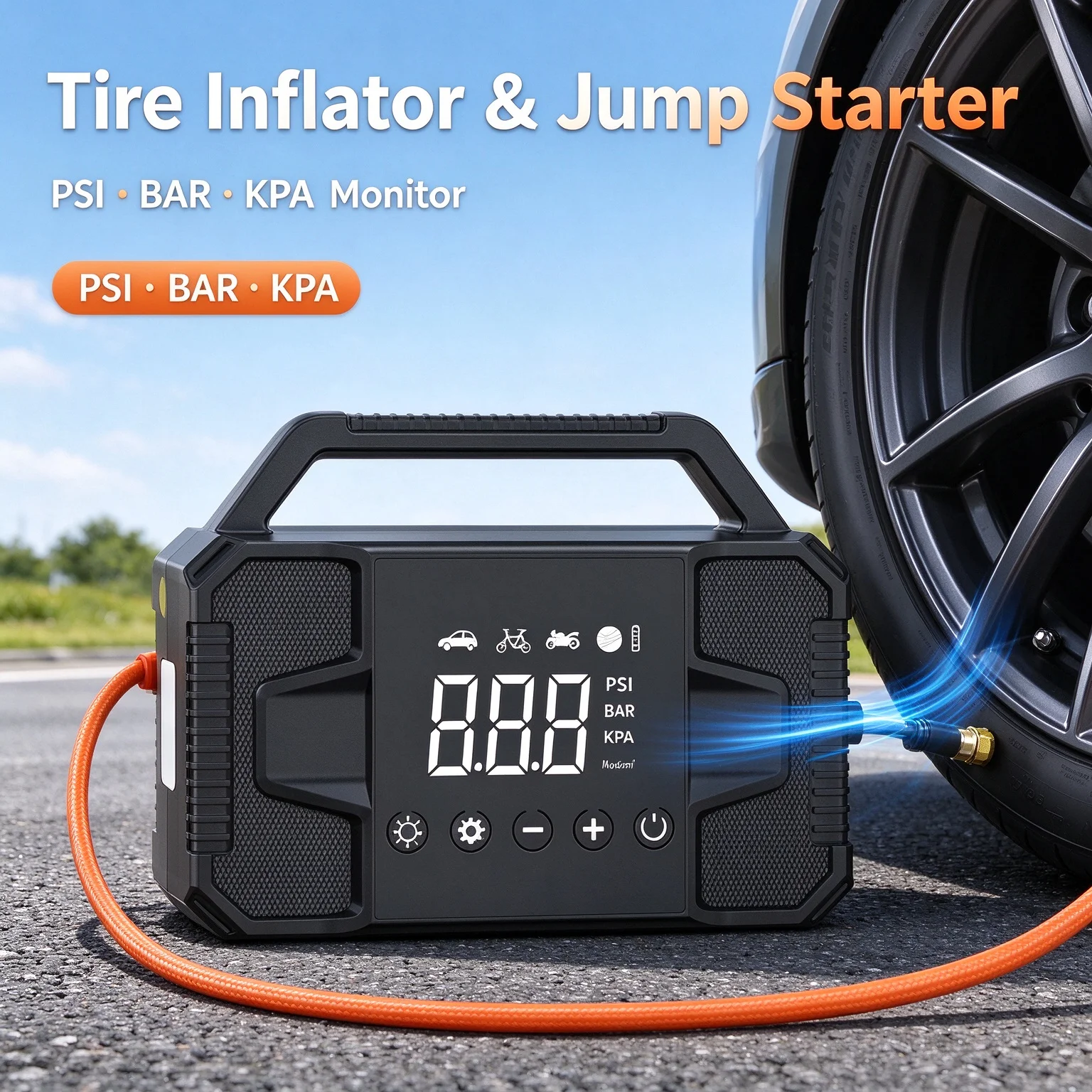 12v Automotive Battery Charger 1000A Auto Battery Cable Car Jump Starter Air Pump Portable 4 in 1 with Compressor Multi Function